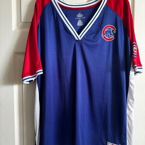Majestic Cubs Logo Blue and Red Patch Pullover CoolPatch Jersey